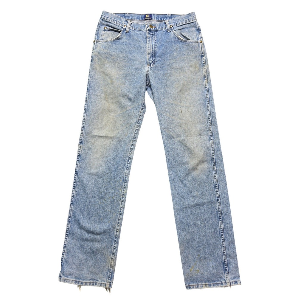Y2K Thrashed Distressed 47MWZ Regular Fit Jeans Mens 34x36 Light Wash Wrangler
